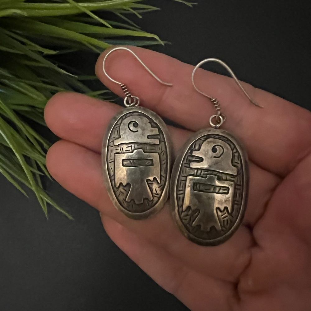 Vintage Hopi-Style Sterling Silver Overlay Pierced Earrings